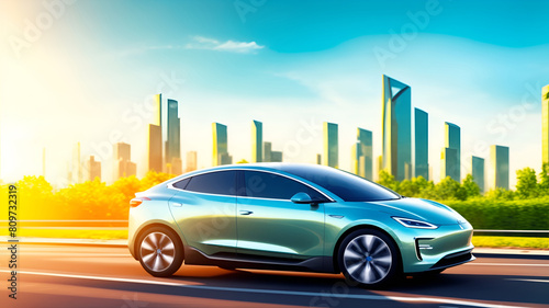 electric cars traveling in future city