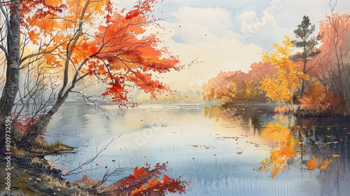 Autumns Radiant Symphony A Watercolor Homage to the Hudson River Schools Serene Landscapes