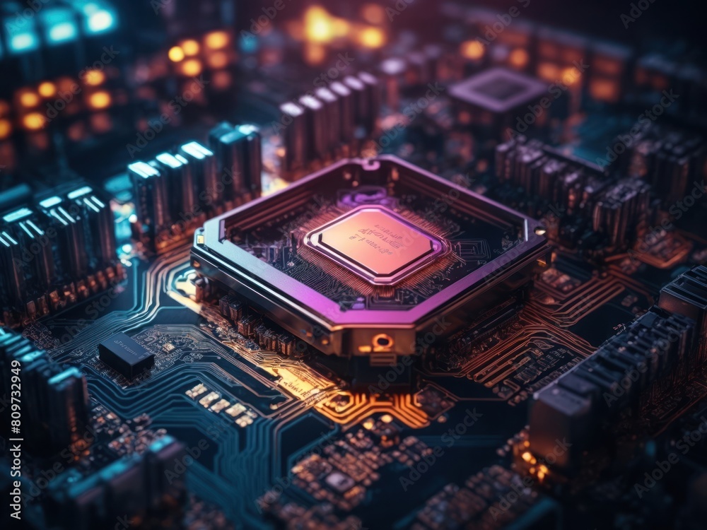 3D rendering of cyberpunk AI Circuit board Technology background 3D rendering of cyberpunk AI Circuit board Technology background
