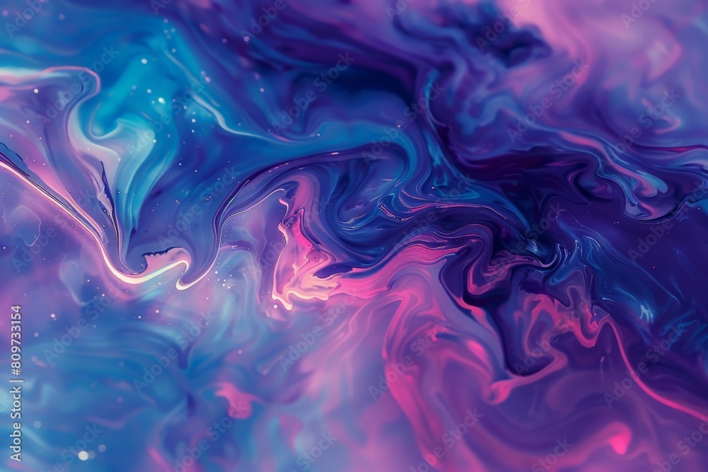 Beautiful abstraction of liquid paints in slow blending flow mixing together gently