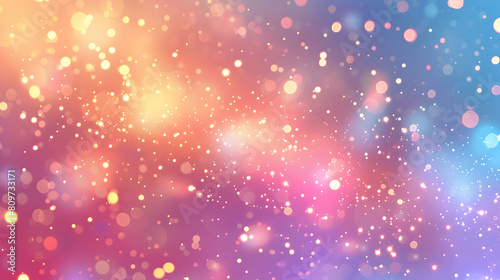 A shimmering gradient backdrop featuring magic lights and a holographic effect. Abstract fantasy holographic background featuring festive blurs, gold stars, and fairy lights
