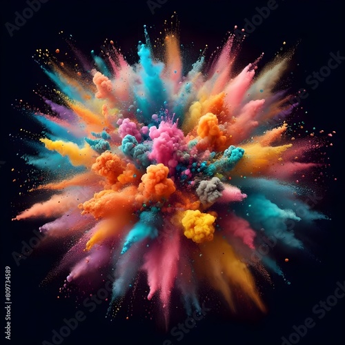 Explosion splash of colorful powder with freeze isolat beautiful pic