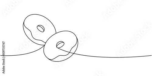 Take away donuts one line continuous drawing. Bakery sweet pastry food. Vector linear illustration.