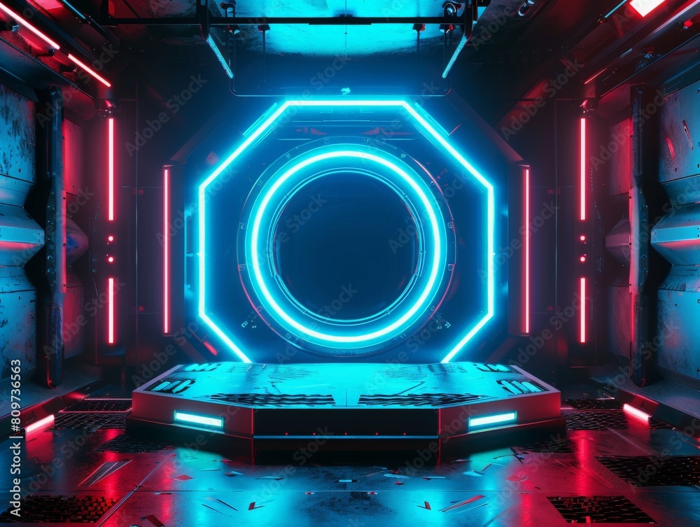 Futuristic technology podium. Sci Fi Futuristic Podium. Futuristic Stage neon. 3D rendering 