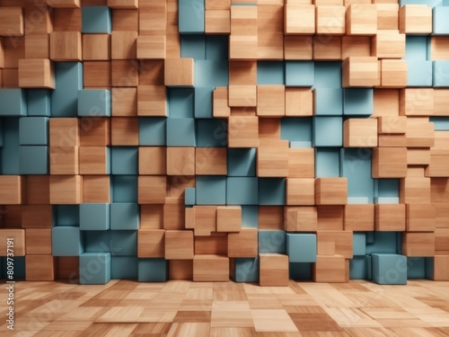 3d wooden square cubes texture wall background