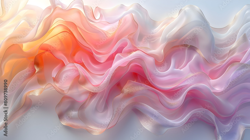 Obraz premium White background, subtle gradients of pale pink and gold, showing elegant wavy lines. 