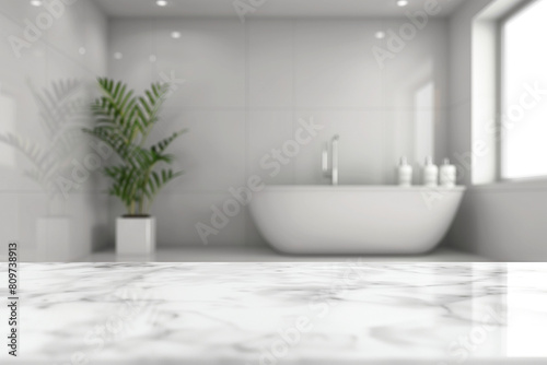 Modern bathroom with white marble table