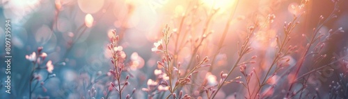 The sun rises over a field of flowers photo