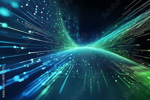 Abstract data technology background with a network grid and particles connected. Sci-fi digital technology with line