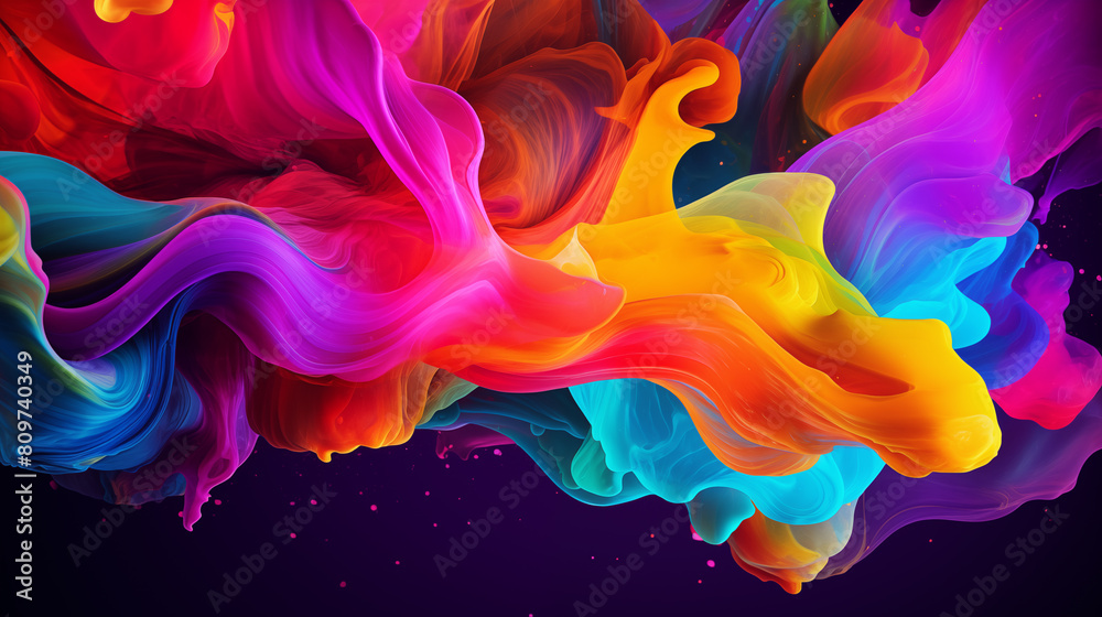 Multi-colored liquid ink paint abstract background banner. Waves of colorful smoke poster. Bright colorful wallpaper. Digital raster bitmap. Photo style. AI artwork. Multi-colored liquid ink paint abstract background banner. Waves of colorful smoke poster. Bright colorful wallpaper. Digital raster bitmap. Photo style. AI artwork.