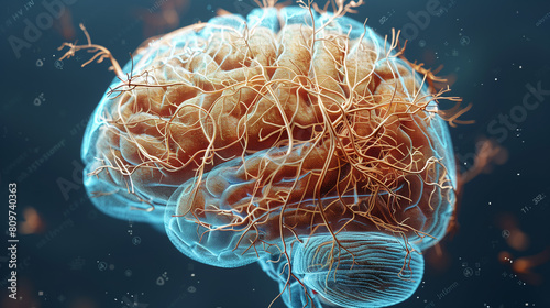 3D Illustration of human brain nerve tracts based on magnetic resonance imaging (MRI) data. photo
