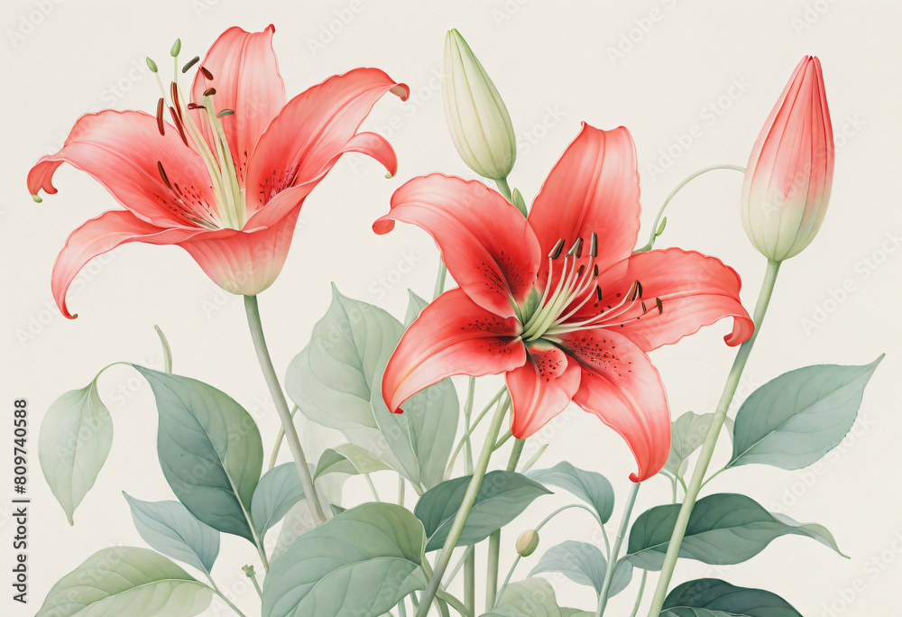 Red lily flower on white background Red lily flower on white background