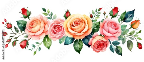 Roses flower in watercolor for invitation ornament1