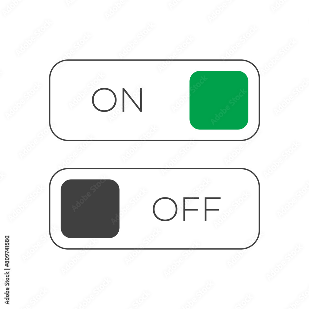 On and Off toggle switch buttons template for UI design. On and Off toggle switch buttons template for UI design.