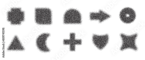 Dotwork abstract minimalistic geometric elements set. Stipple shadows collection