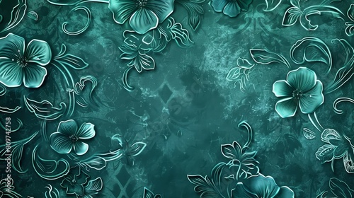 Intricate Periwinkle Floral Design on Sumptuous Emerald Backdrop A Luxurious Statement photo