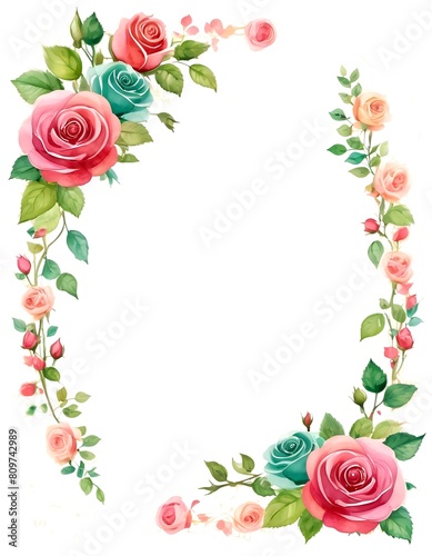 Roses flower frame border blank invitation1