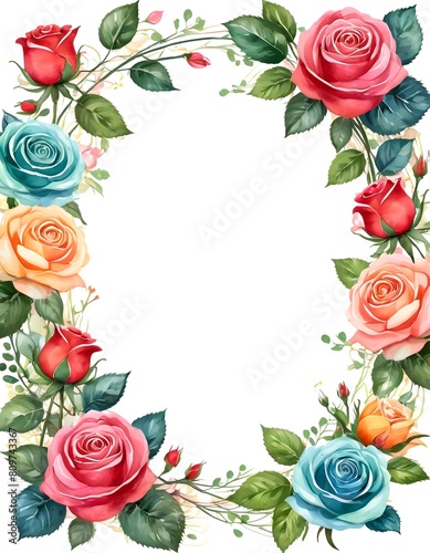 Roses flower frame border blank invitation2