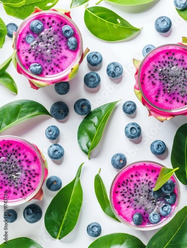 Morning Delight Blueberry Juice with Dragon Fruit and Fresh Greens a Nutritious Start for the Day photo