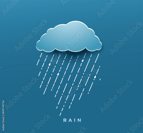 Rain cloud with lines, raindrops vector illustration. Thunderstorm