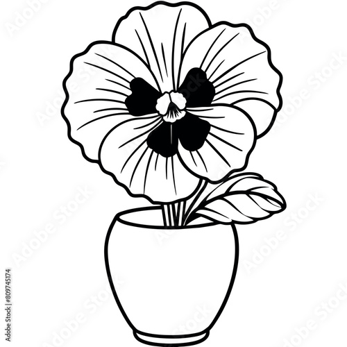 Pansy flower outline illustration coloring book page design, Pansy flower Bouquet black and white line art drawing coloring book pages for children and adults
