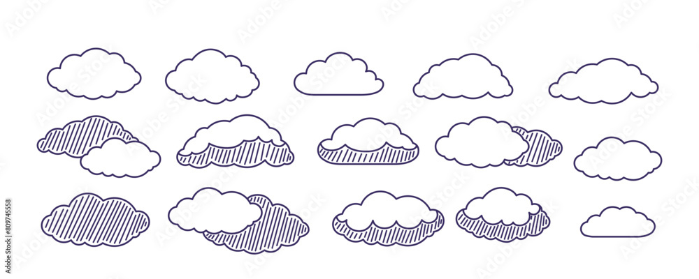 Line cloud set vector illustration. Linear clouds with striped Line cloud set vector illustration. Linear clouds with striped