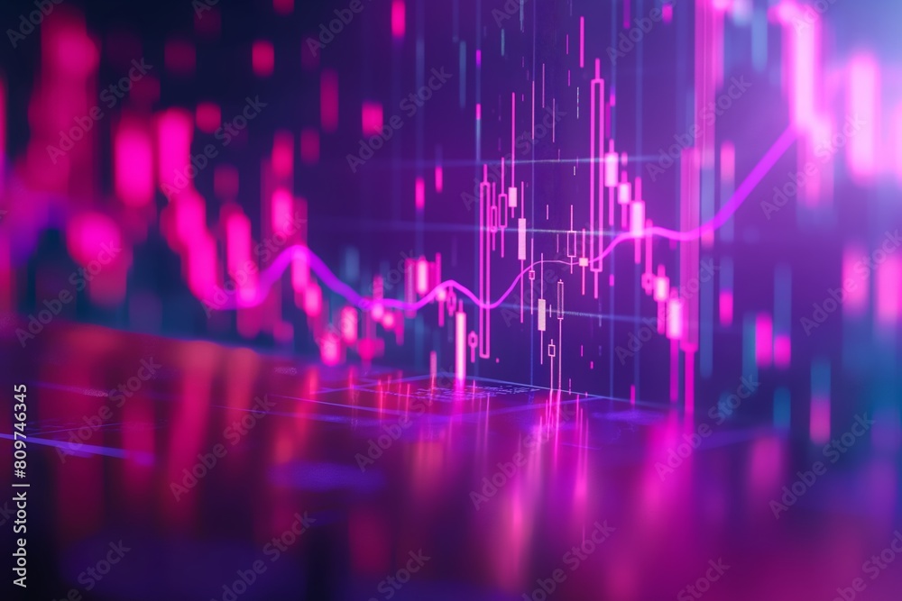 Futuristic stock market chart with glowing lines and digital elements on dark background