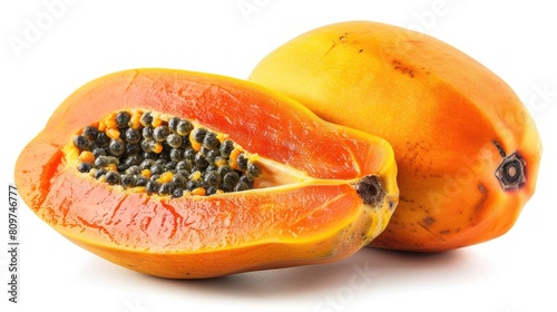 Ripe papaya isolated on white background.AI generated image