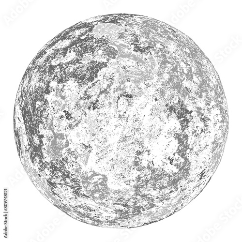 Full moon isolated. Night space. Earth, planet isolated on white background. Abstract black stamp texture round shape. Grainy circle textured design elements. Vector illustration. EPS 10.	