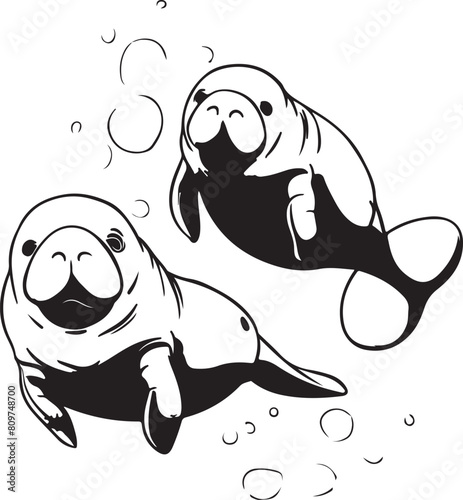 Manatees vector illustration transparent background