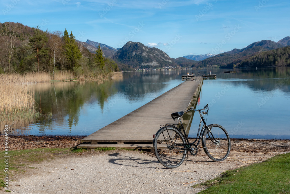 mountain bike on lake
