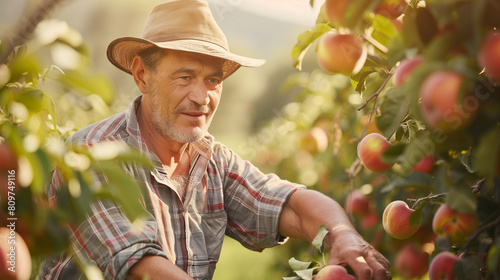 Farm to Table: Orchard Worker Harvesting Ripe Fruits for Market