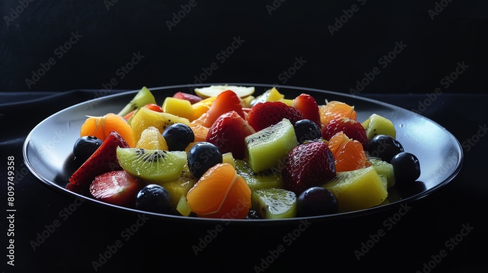 Darkened shape of a plate of fresh fruit slices