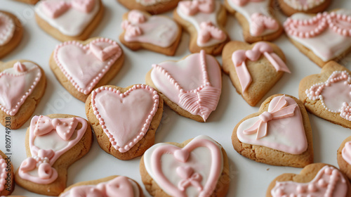 Cookies with bras on white background. Breast cancer 