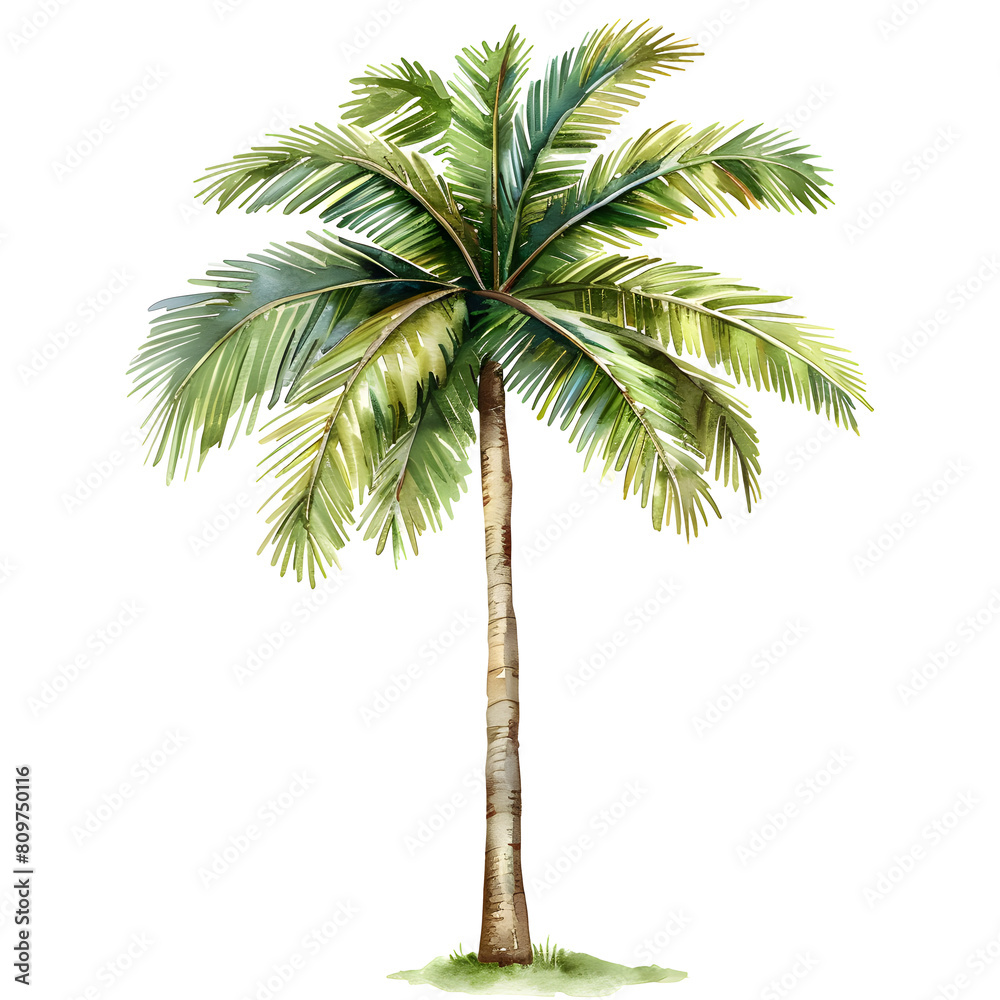 Obraz premium Trees front view, PNG, watercolor style vector tree, palm tree, architectural element, PNG bundle, vector clipart, transparent background