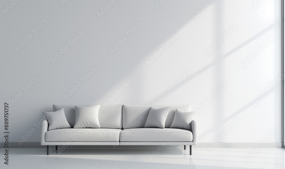 3d rendering, Minimalist living room with sofa and blank white wall for mockup or interior design 3d rendering, Minimalist living room with sofa and blank white wall for mockup or interior design