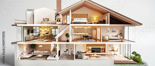Cross-section of a modern home reveals the intricate layout and design.
