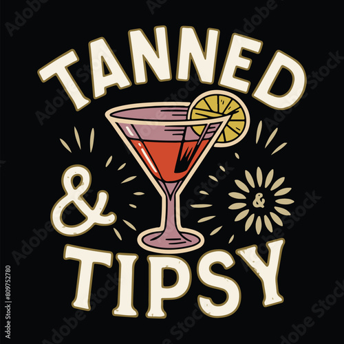 Tanned & Tipsy summer beach t shirt design vector graphic