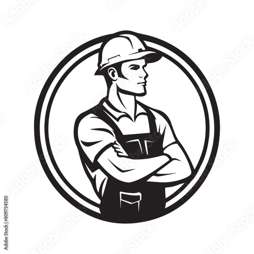 Construction Worker Logo Vector Art, Icons, and Graphics on white background