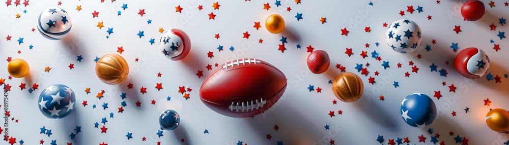 Festive sports equipment arranged minimally for the Super Bowl, isolated and designed for text inclusion Festive sports equipment arranged minimally for the Super Bowl, isolated and designed for text inclusion