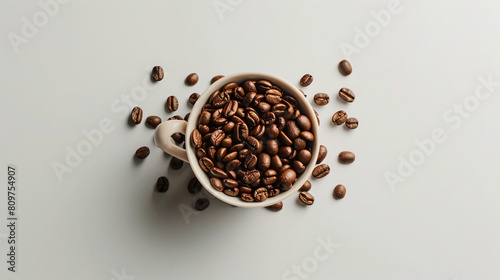 Cup made of coffee beans on light background