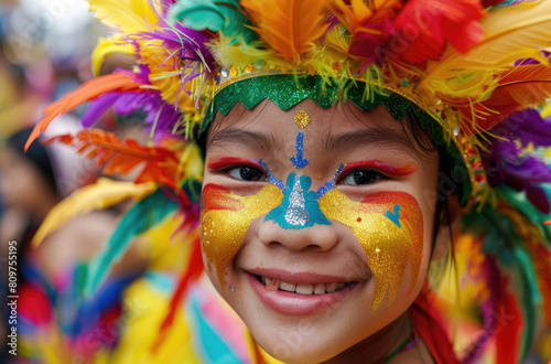 smiling people at the carnival in Manila. The carnival had colorful costumes and floats for the intricate celebration to celebrate the festival of lights