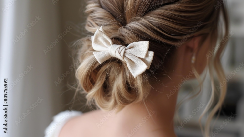 Mini satin bows set atop of slider hair pins for a femme touch Mini satin bows set atop of slider hair pins for a femme touch