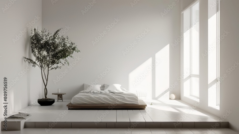 Minimalist bedroom promoting relaxation and calm Minimalist bedroom promoting relaxation and calm