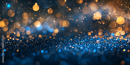 Abstract blue bright light glittering bokeh blur background Glistening Golden Christmas and new year background Glitter Blue blurred bokeh lights background photo
