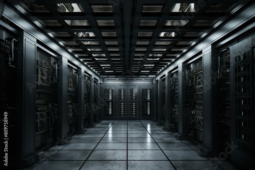 Immaculate Modern server room gray. Digital information. Generate Ai © juliars