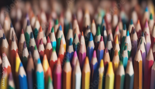 colored pencils lined up next to each other, isolated white background