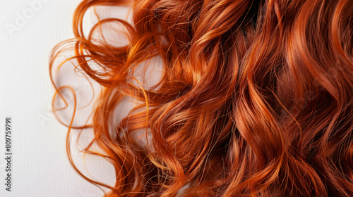 Curly red hair on white background closeup