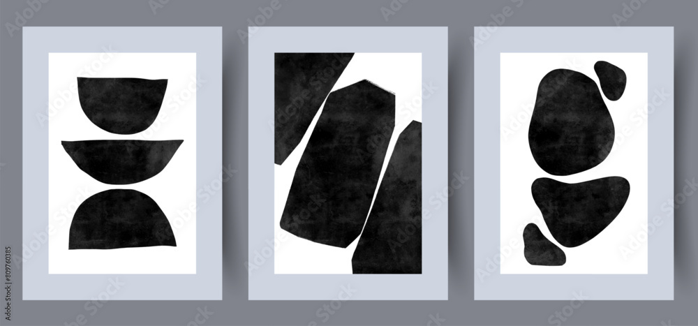 Abstract forms simplicity geometry wall art print. Collection, bundle. Wall artwork for interior design. Contemporary decorative background with geometry. Printable minimal abstract forms poster.