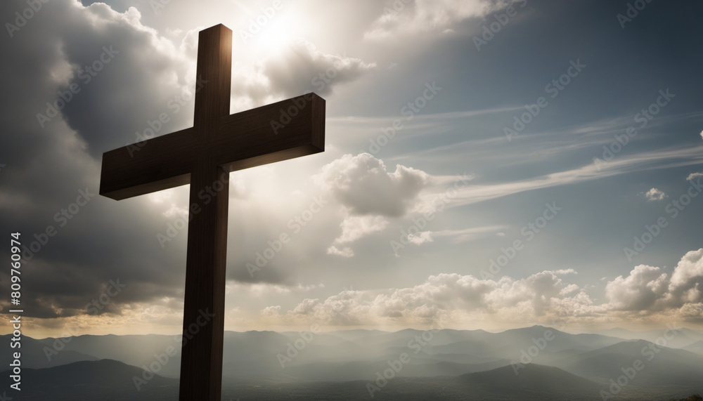 Holy Cross With Bright Sky And Light